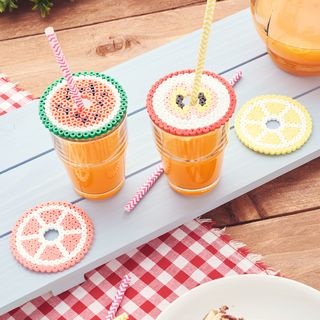 Summer drinking glass covers made from Hama beads