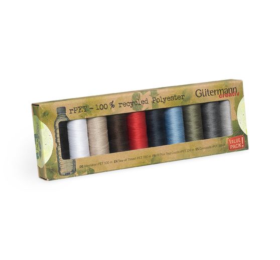 Gütermann sewing thread set all-purpose sewing thread rPET basic colours, 10 x 100 m