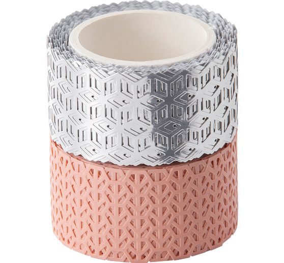 Washi-Dekor « Rose saumoné/Argent »