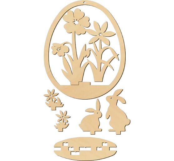 Steckmotiv Anhänger Ei "Hasen und Blumen" H 12 cm Steckmotiv Anhänger Ei "Hasen und Blumen" H 12 cm