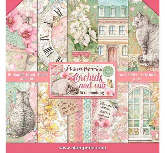 Scrapbook-Block "Katze und Orchidee"