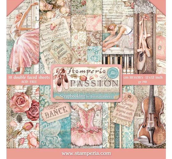 Scrapbook block "Passion", 10 sheets, 30.5 x 30.5 cm