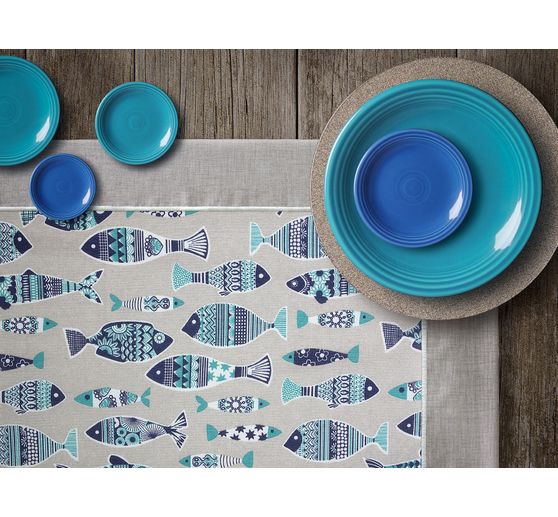 Motif fabric linen look "Fishes"