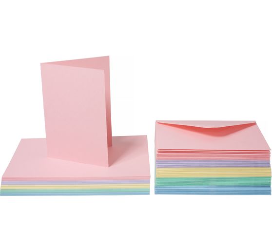 Mini-Doppelkarten mit Umschlägen "Pastell", DIN A7, 50 Stück