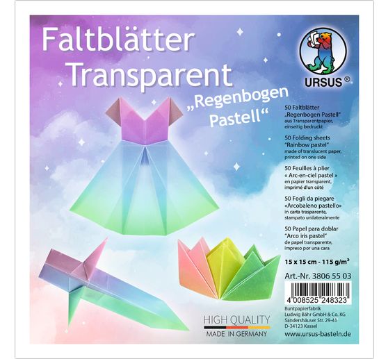 Transparentpapier-Faltblätter "Regenbogen Pastell"