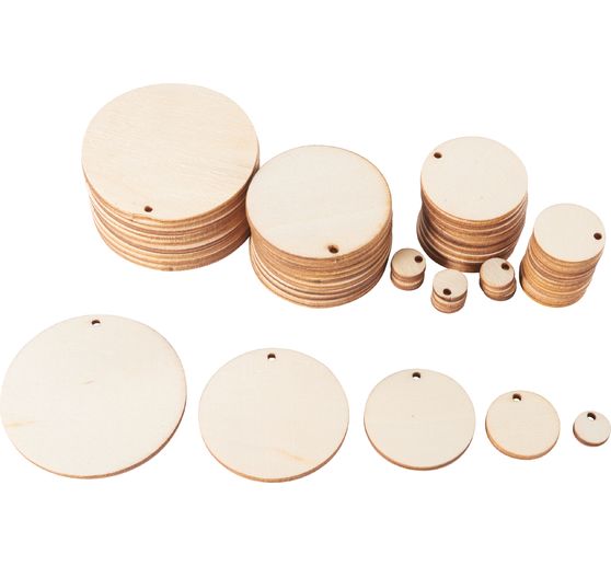 VBS Wooden discs "Size mix", 50 pieces