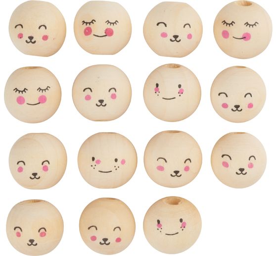 Wooden balls with face "Cute Faces", 15 pcs.