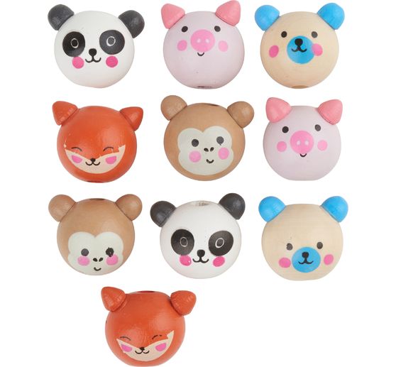 Perles en bois avec visage peint « Cute Animals »