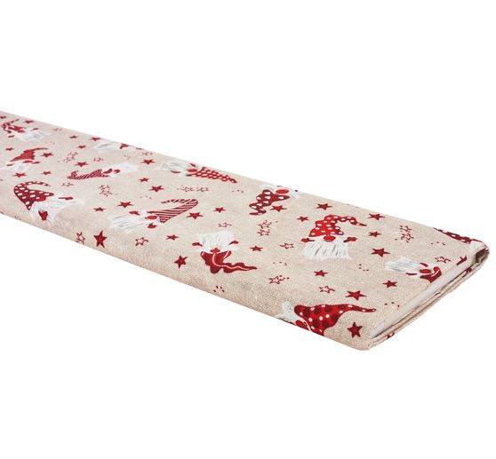 Tissu imprimé aspect lin au mètre « Lutins et étoiles » 