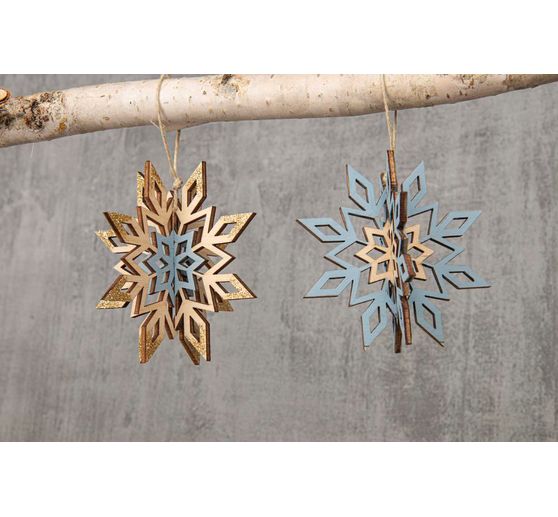 Décorations 3D en bois à suspendre « Flocons », à emboîter