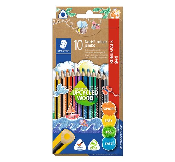 Crayons de couleur STAEDTLER Noris colour « Jumbo », set de 9 + 1 gratuit