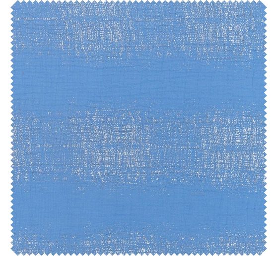 Crinkle muslin cotton fabric with silver effect "Block Stripes-Azure"