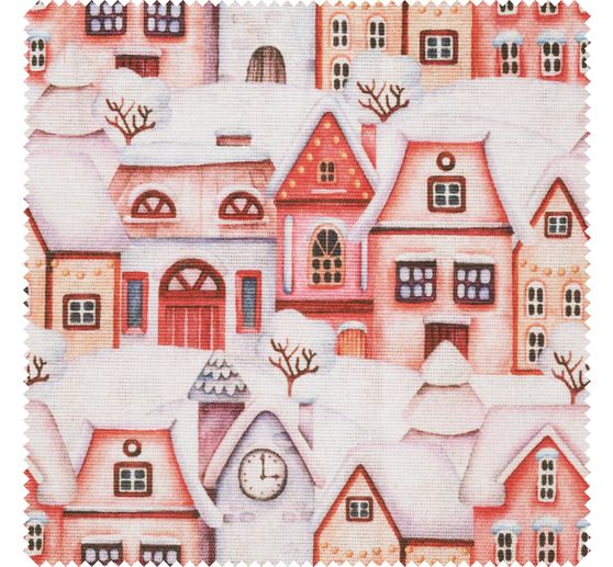 Motiv-Stoff Leinenoptik "Häuser im Schnee"