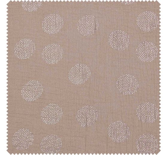 Tissu coton mousseline froissée imprimé métallisé au mètre « Sakura Blossom Taupe » 