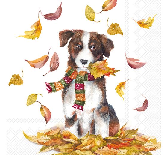 Serviette "Hund im Herbstlaub"