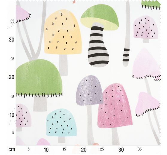 Motiv-Stoff Satinoptik "Bunte Pilze"