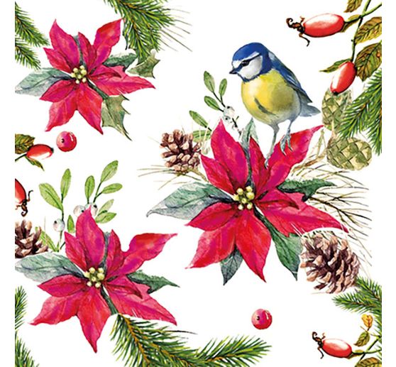 Serviette « Mésange posée sur un poinsettia »