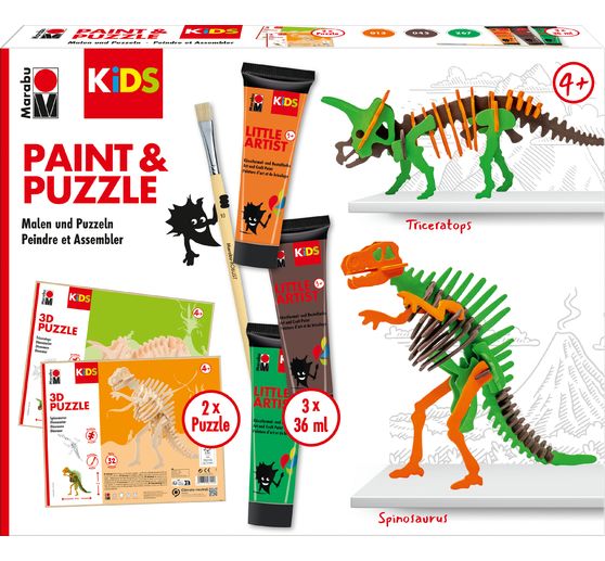 Coffret Marabu KiDS Little Artist Paint & Puzzle « Dinosaures »