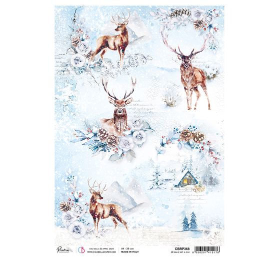 Motif straw silk paper "Moose in the Winter Forest"