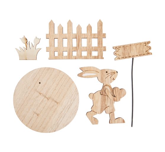 Décoration à emboîter VBS « Lapin avec panneau », 5 pc.