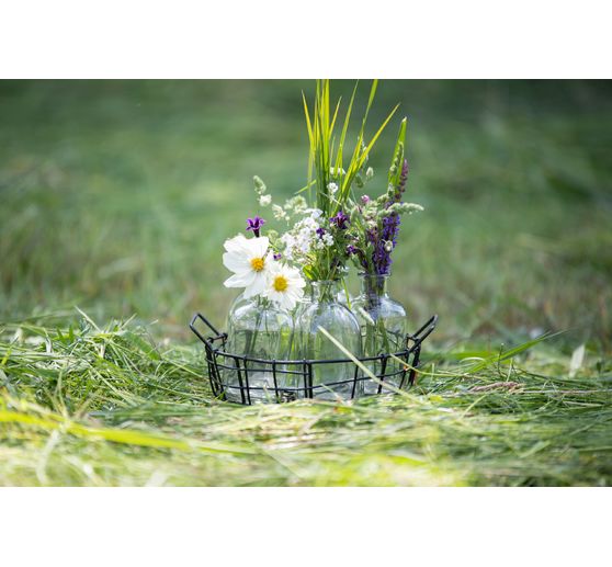 Panier en fil métal avec 6 bouteilles en verre