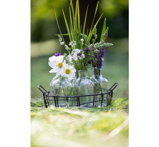 Panier en fil métal avec 6 bouteilles en verre