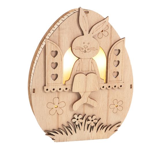 VBS Wooden egg with LED "Bunny in the window"