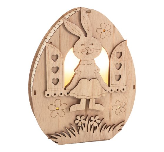 VBS Wooden egg with LED "Bunny in the window"