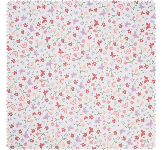 Cotton fabric "Flowers, rainbows and butterflies"