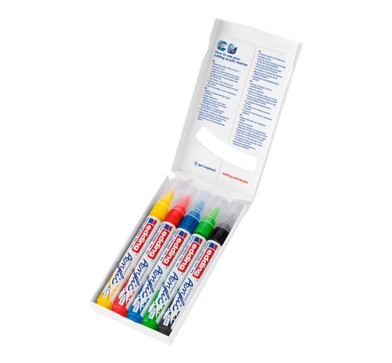 Marqueurs acrylique edding 5100 « Basic », pointe moyenne, set de 5