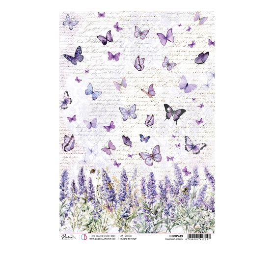 Motif straw silk "Morning Provence - Lavender and Butterflies"