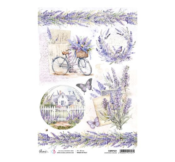 Soie de paille à motifs « Morning in Provence – Lavande à la clôture du jardin »