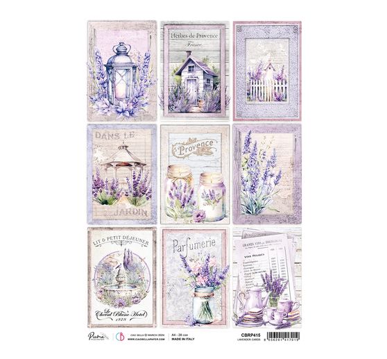 Motif straw silk "Morning Provence - Lavender Cards"