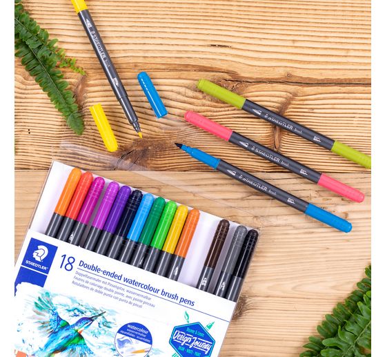 Feutres double pointe pinceau et fine STAEDTLER, 18 pc.