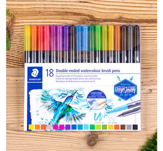 Feutres double pointe pinceau et fine STAEDTLER, 18 pc.