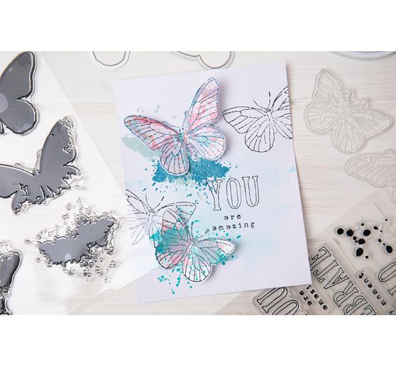 Gabarits d’estampe Sizzix Framelits et tampons Clear Stamps « Painted Pencil Butterflies »