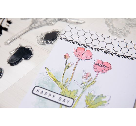 Sizzix Framelits Stanzschablone und Clear Stamps "Painted Pencil Botanical"