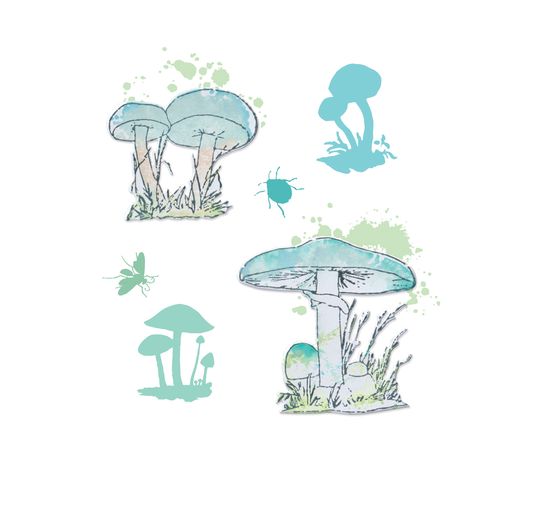 Sizzix Framelits gabarit d'estampe et Clear Stamps "Painted Pencil Mushrooms"