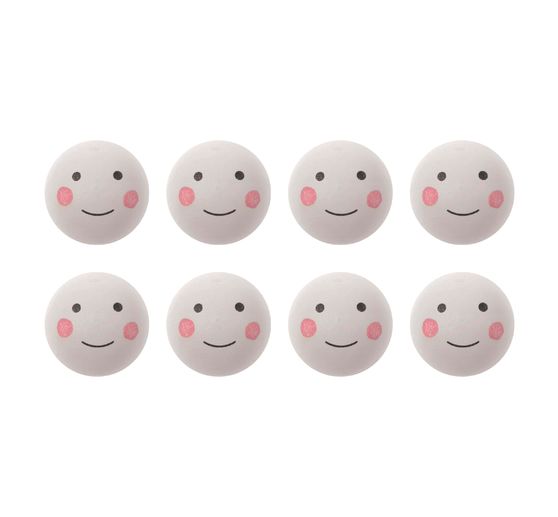 Perles en bois avec visage « Blanc », percées, 8 pc.