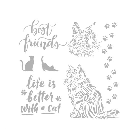 Pochoir « Orchids and Cats – Best Friends »