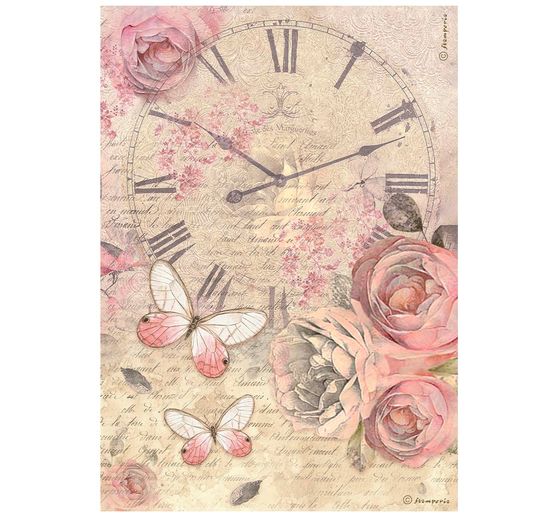 Motif straw silk "Shabby Rose - Clock"