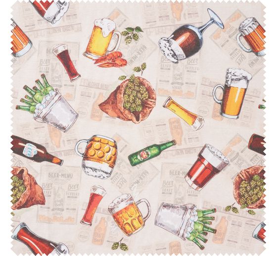 Tissu imprimé aspect lin au mètre « Bière »