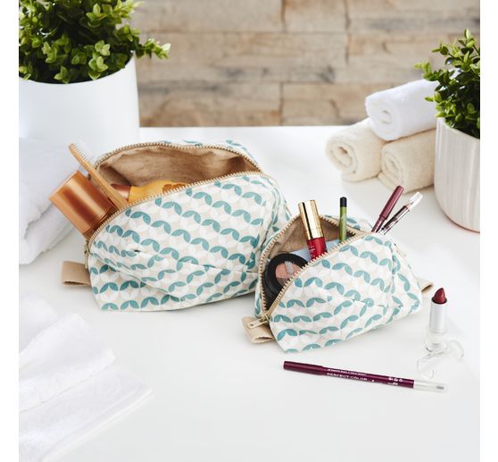 Tissu imprimé aspect lin « Cercles de feuilles »
