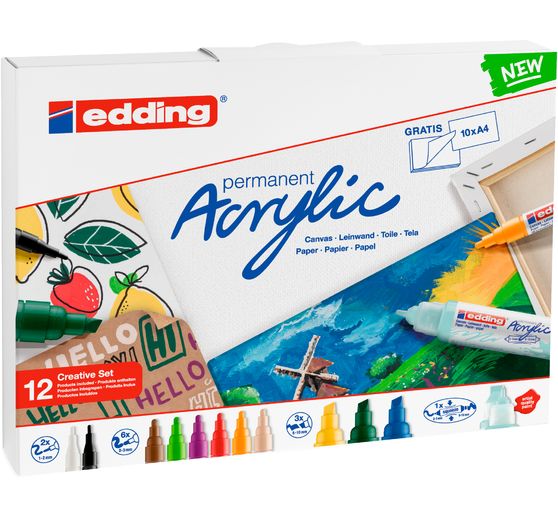 Marqueurs acrylique edding « Permanent Acrylic – Basic », set de 12