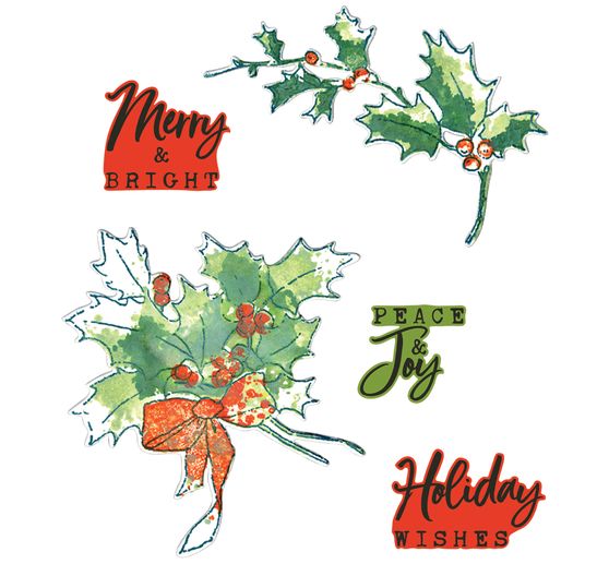 Sizzix Gabarit d'estampe et Clear Stamps "Pencil Line Holly by 49 and Market"