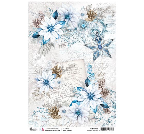 Motiv-Strohseide "Elecance of Blue -Blaue Weihnachtssterne"