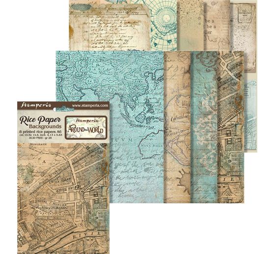Motif straw silk Backgrounds "Around the World", set of 8