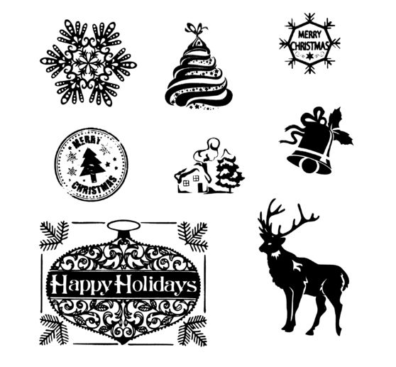 Set de gabarits d'estampe et tampons « Happy Holidays »