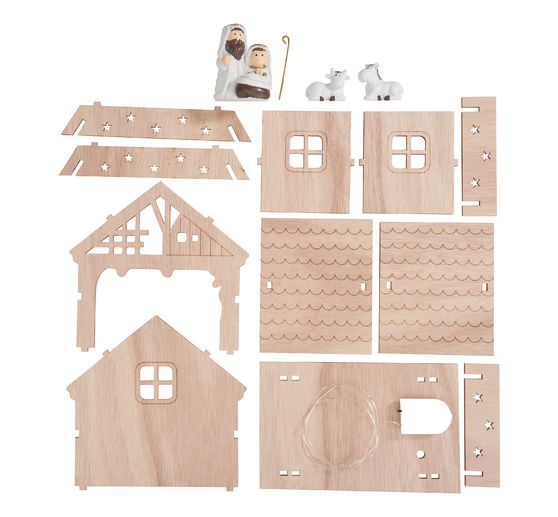 Décoration à emboîter en bois VBS « Crèche et santons »