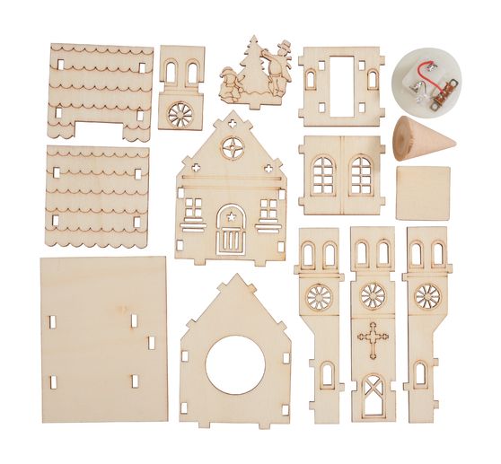 VBS Wooden building kit "Church with round spire", incl. LEDs